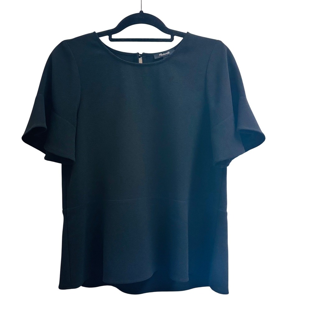 Madewell Black Textured Crepe Bell Sleeve Top Blouse Small G1205